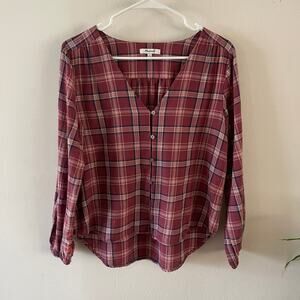Madewell Womens S V Neck Button Shirt Stratfield Plaid Boxy Boho K5787